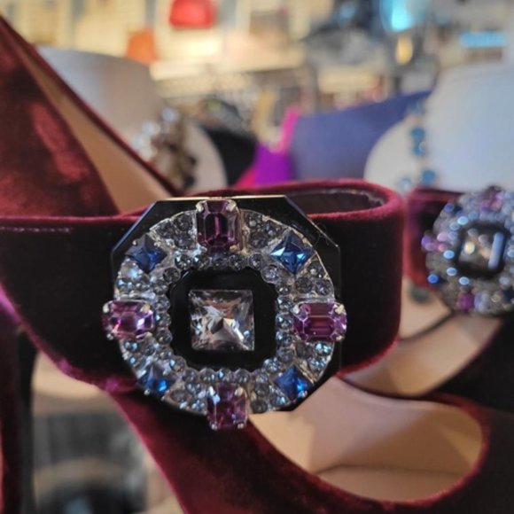 PRADA VELVET MARY JANE BROOCH PUMP SHOE SZ 8 - Picture 4 of 10